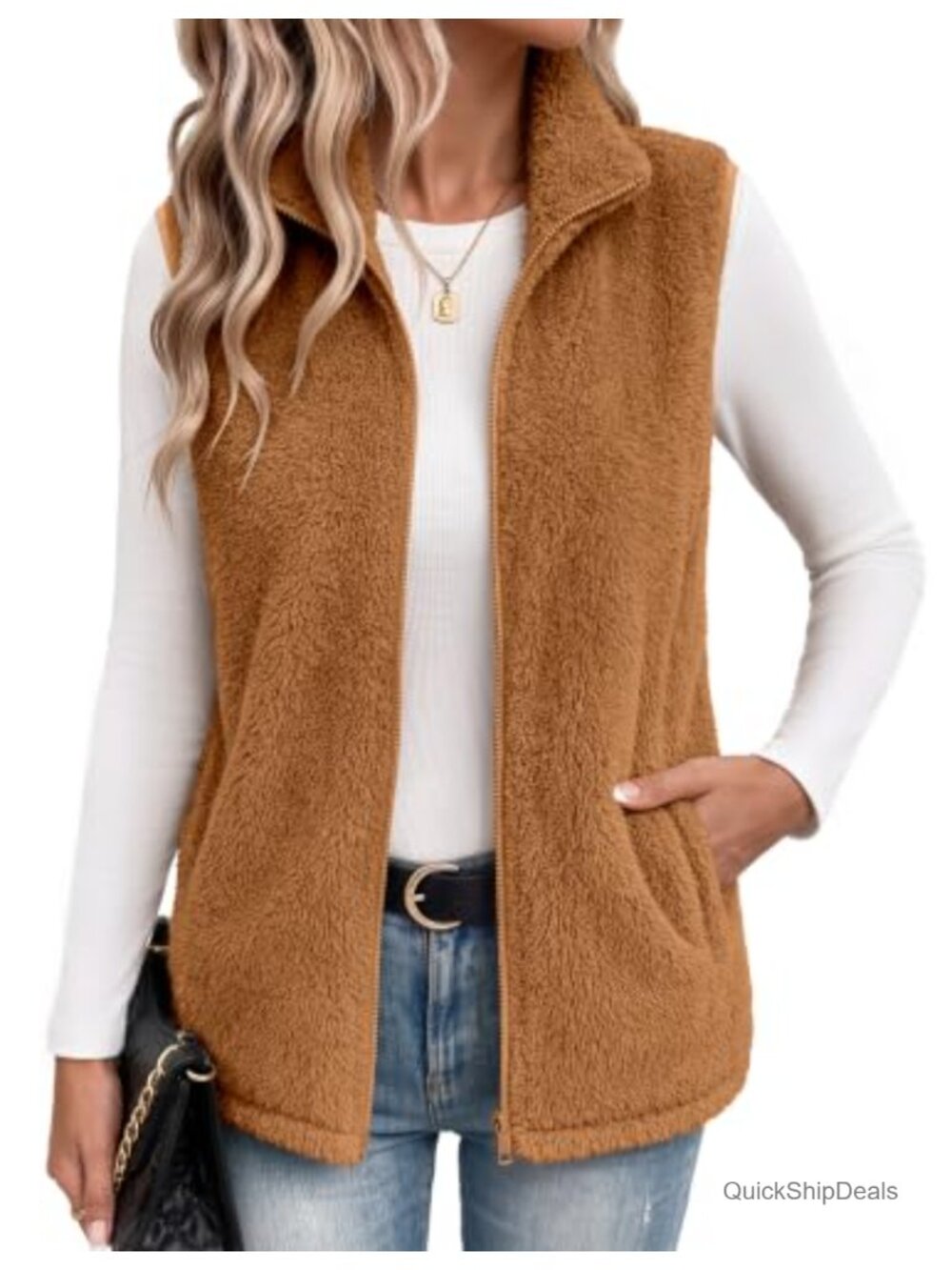 Sleeveless Sherpa Fleece Vest Zip Up Fall Coat Outerwear
